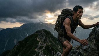 伝統的な男性の生命力を象徴する、険しい環境でトレーニングする筋肉質の男性。