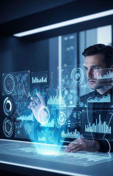 Man analyzing digital trends and forecasts for the future.