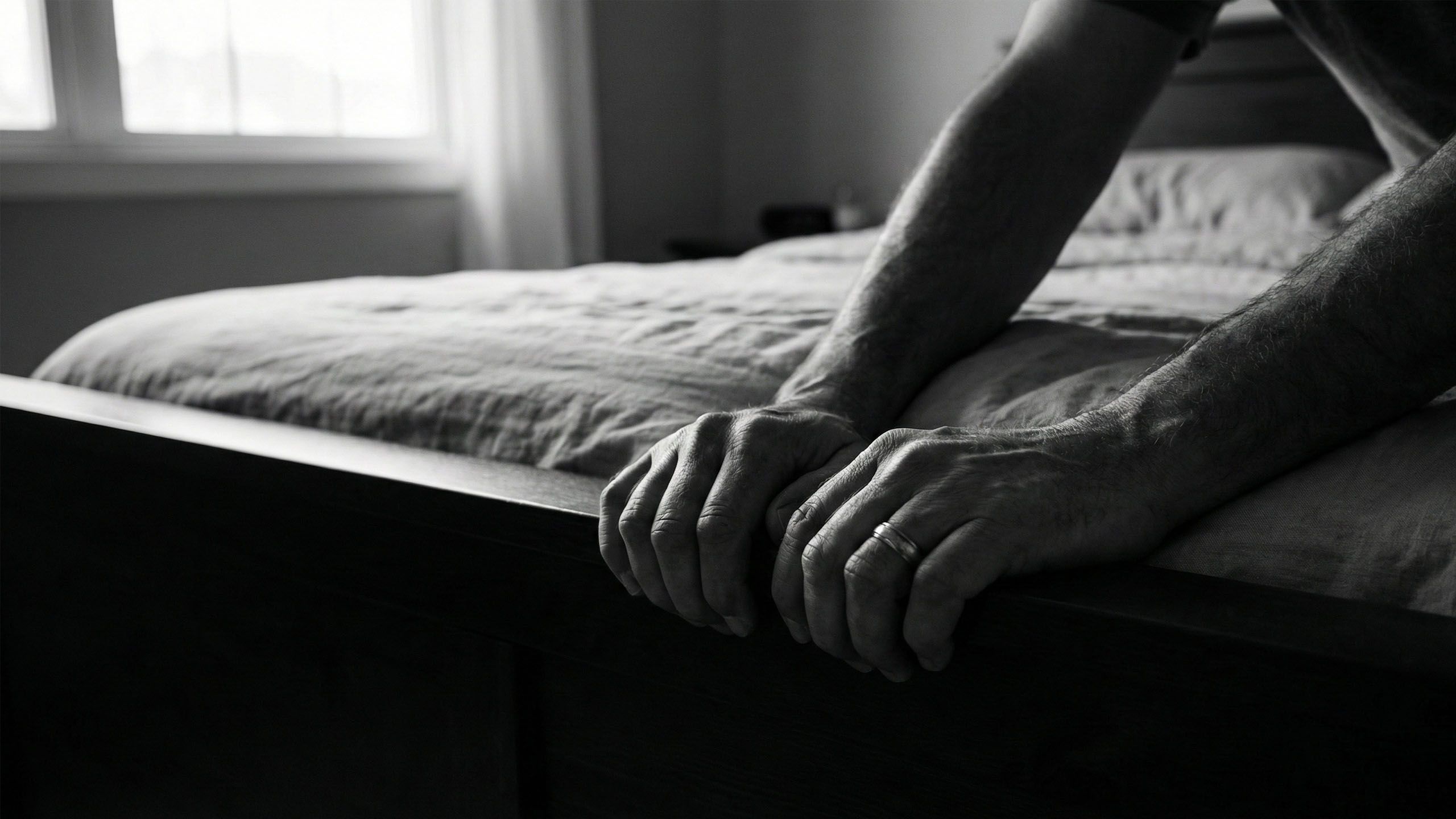 A man practicing grounding techniques during an intimate moment.