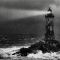 A sturdy stone lighthouse enduring a storm, symbolizing national stability.