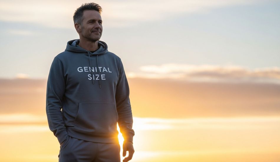 Midlife man at sunrise standing tall with calm confidence
