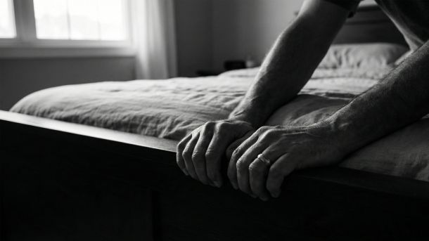 A man practicing grounding techniques during an intimate moment.