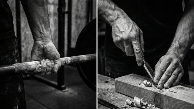 Un homme se concentrant sur sa compétence physique et le travail manuel comme forme d'acceptation du corps.